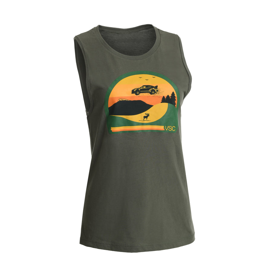 Artist Series - "Retro Vibe"  Ladies' Tank | Military Green